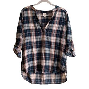 Pink Owl Plaid Blouse - Size Large